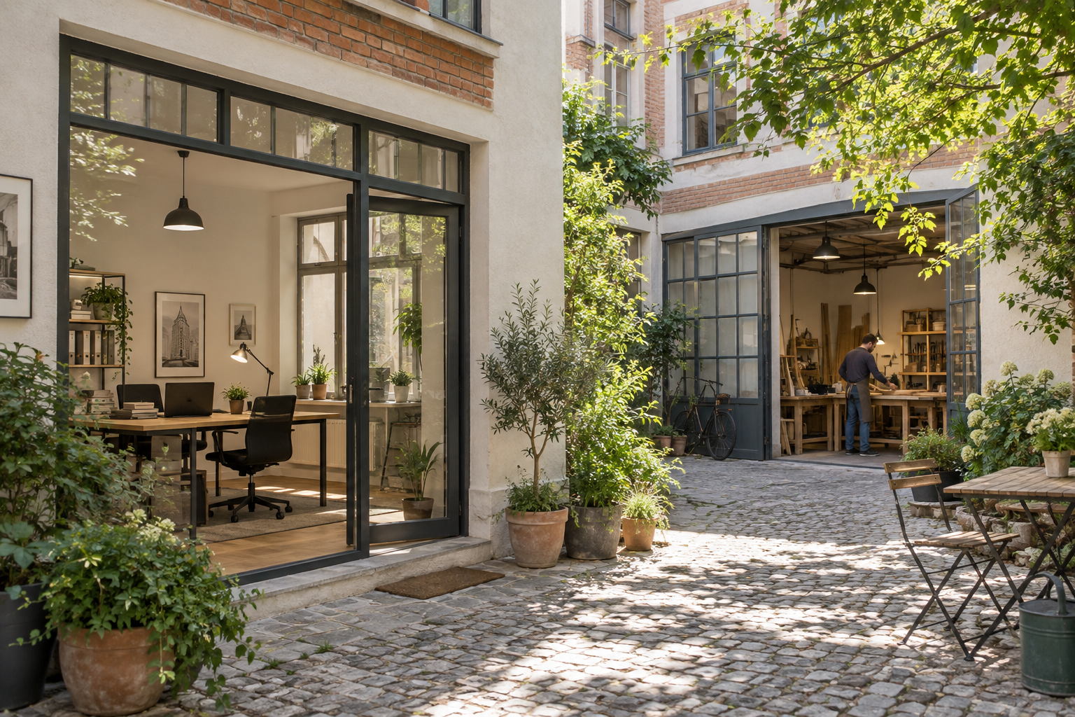 Büro und Werkstatt an einem begrünten Wiener Innenhof